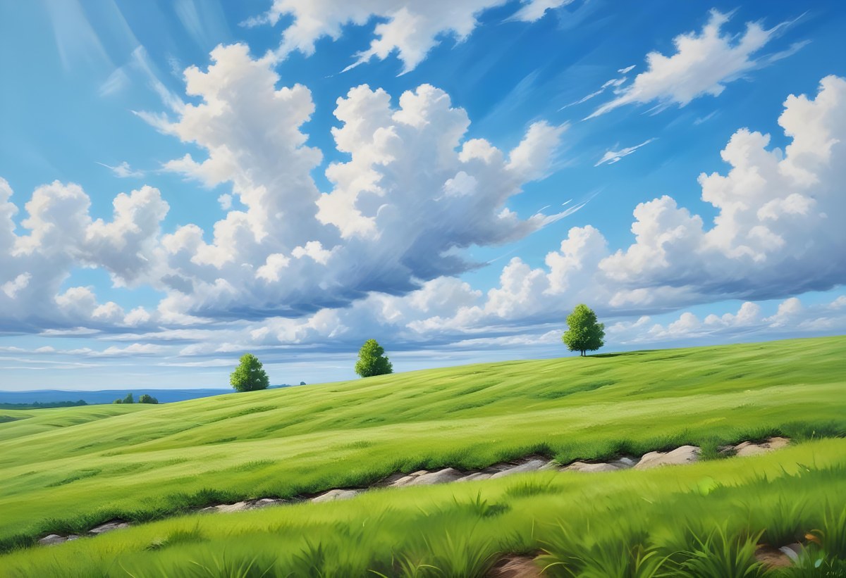 Green Grass Hill Under A Blue Sky With White Clouds Sunny Day Vibrant Colors Natural Light Clear Atmosphere Outdoor Setting Peaceful Scenery 39 3925