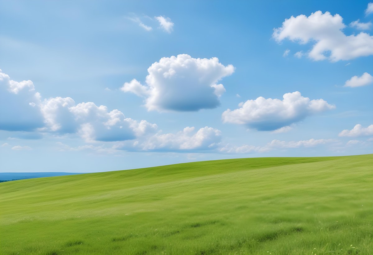 Green Grass Hill Under A Blue Sky With White Clouds Sunny Day Vibrant Colors Natural Light Clear Atmosphere Outdoor Setting Peaceful Scenery 63 Cadb