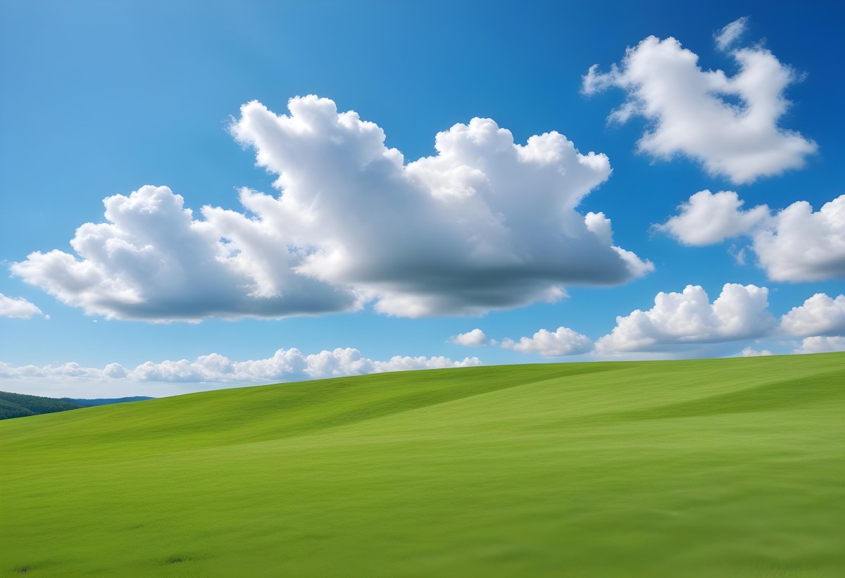 Green Grass Hill Under A Blue Sky With White Clouds Sunny Day Vibrant Colors Natural Light Clear Atmosphere Outdoor Setting Peaceful Scenery 65 Cdf5