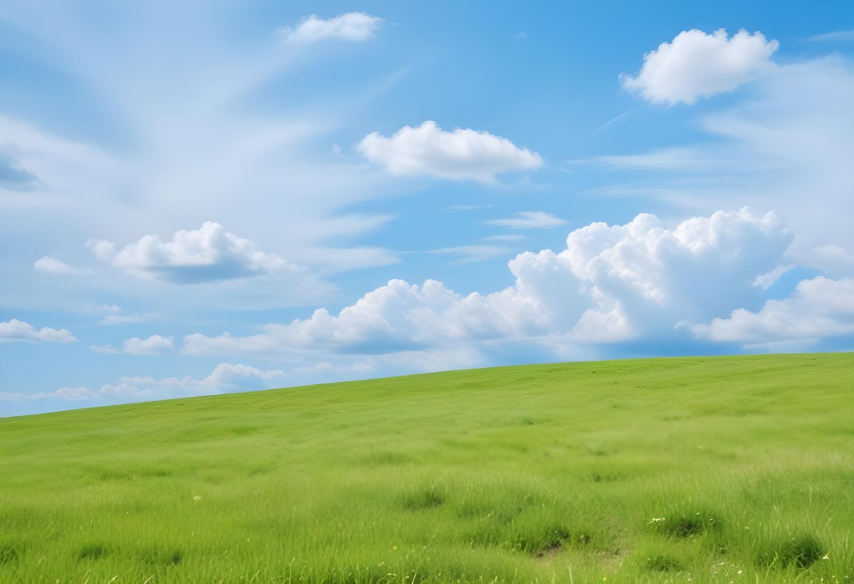 Green Grass Hill Under A Blue Sky With White Clouds Sunny Day Vibrant Colors Natural Light Clear Atmosphere Outdoor Setting Peaceful Scenery 7 23bc