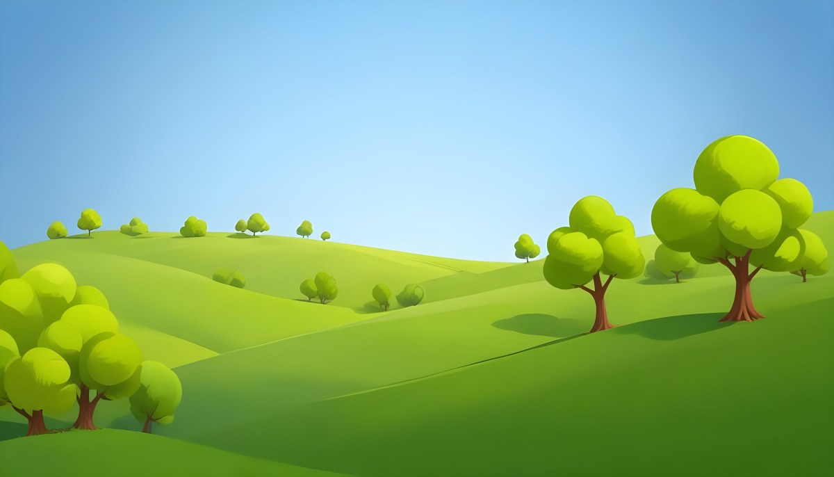 Green Hills With Cartoon Trees Under A Clear Blue Sky Creating A Peaceful And Idyllic Landscape Vibrant Colors And Smooth Gradients 15 Fcd1