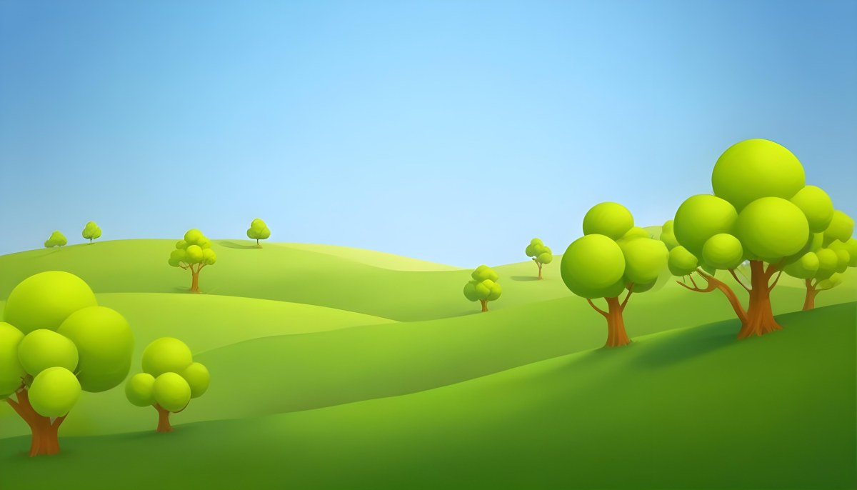Green Hills With Cartoon Trees Under A Clear Blue Sky Creating A Peaceful And Idyllic Landscape Vibrant Colors And Smooth Gradients 21 2c9c