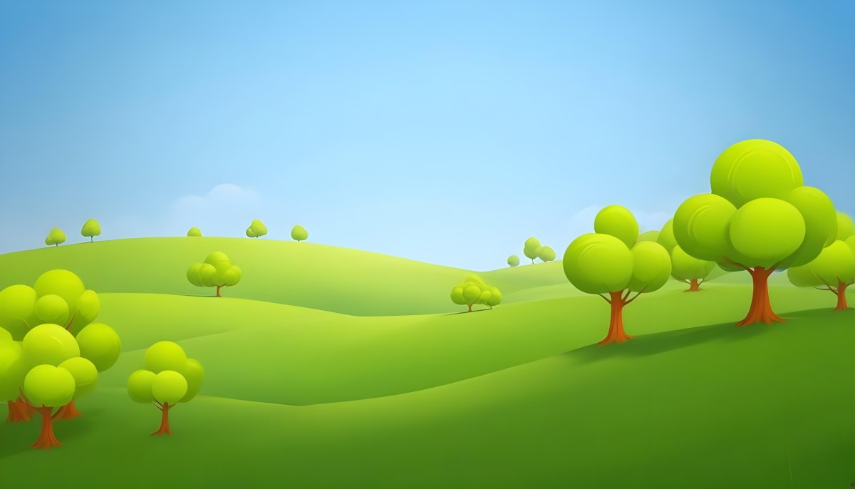 Green Hills With Cartoon Trees Under A Clear Blue Sky Creating A Peaceful And Idyllic Landscape Vibrant Colors And Smooth Gradients 6 3701