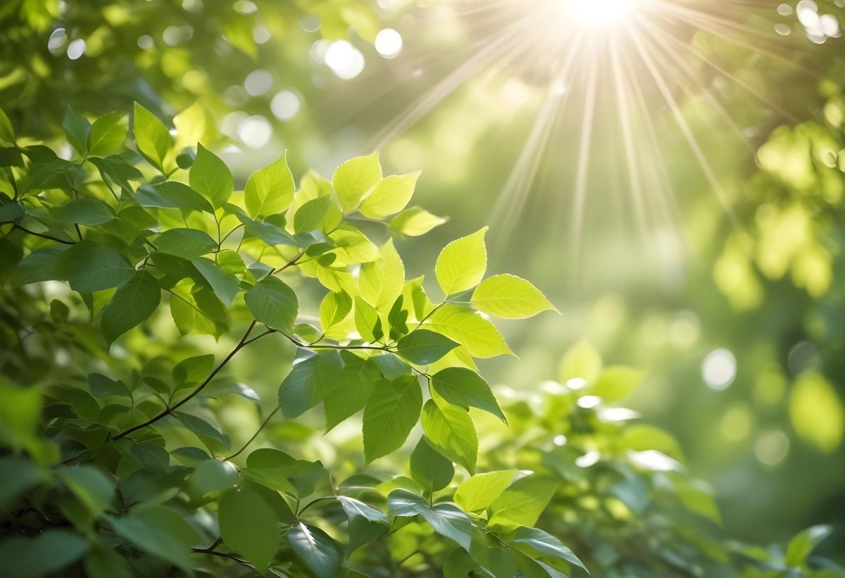 Green Leaves With Sunlight Shining Through Blurred Background 8 E7ae