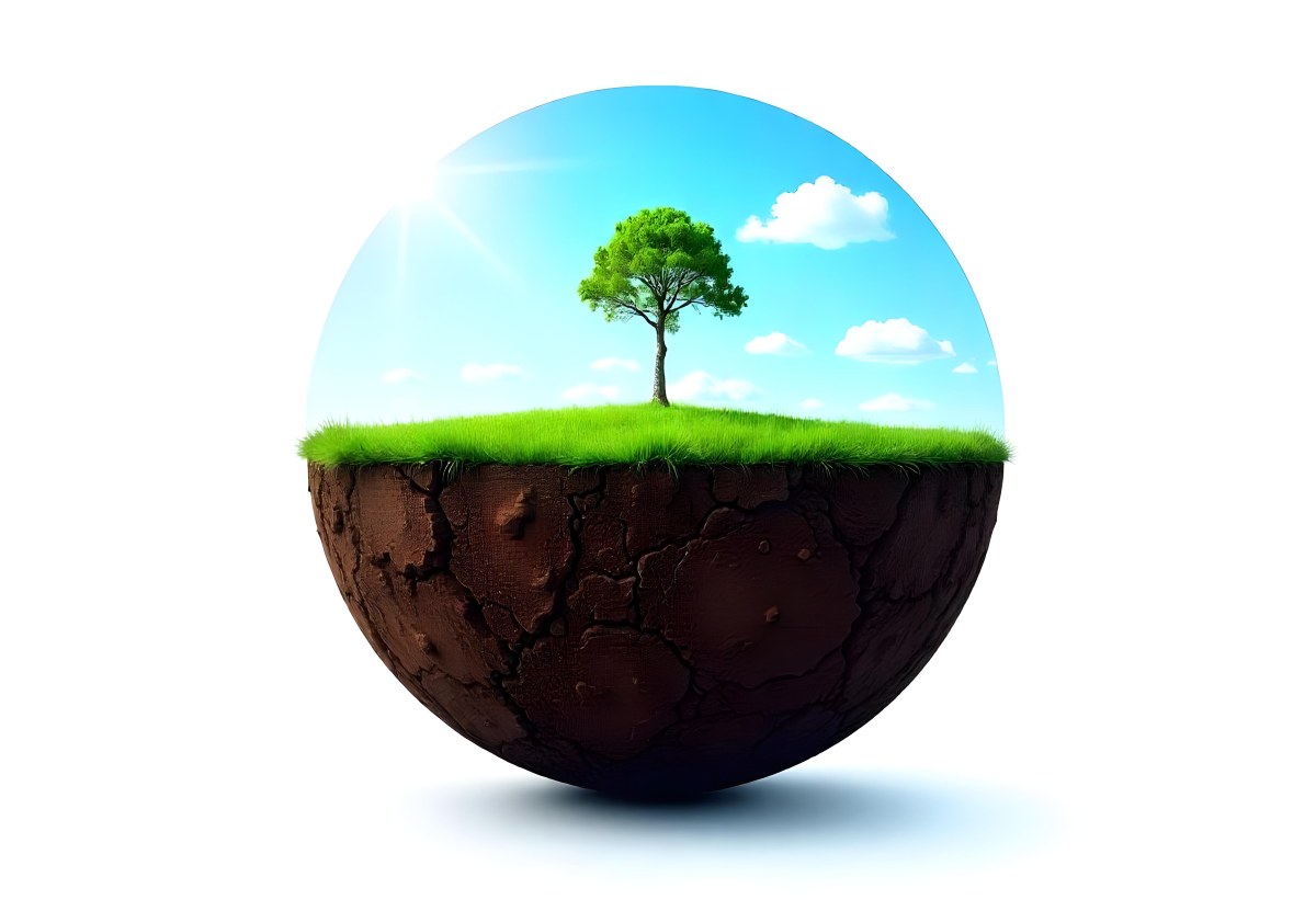 Half Earth With Green Grass And A Tree On Top Blue Sky With Some Clouds White Background 1 2a5c