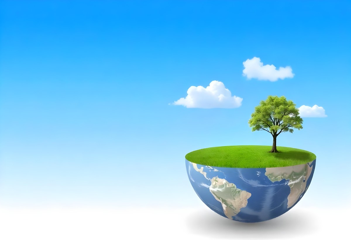 Half Earth With Green Grass And A Tree On Top Blue Sky With Some Clouds White Background 4 Bb4e