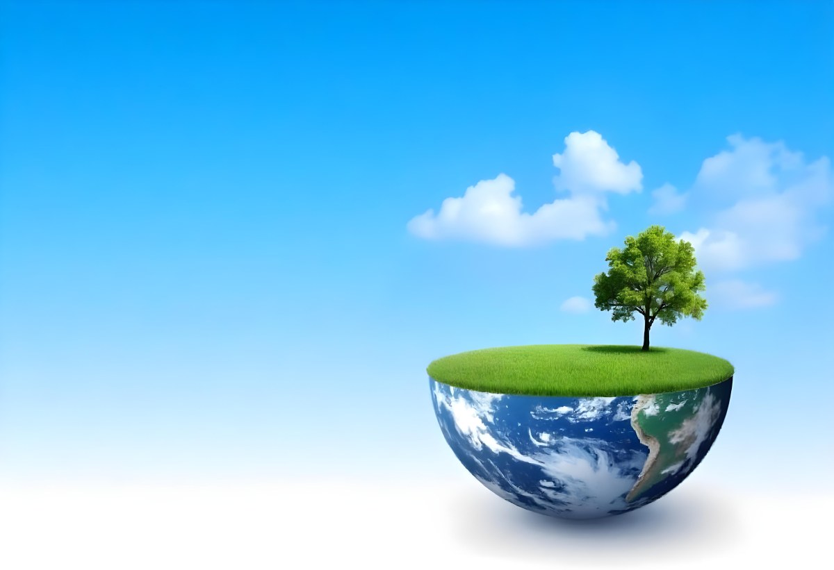 Half Earth With Green Grass And A Tree On Top Blue Sky With Some Clouds White Background 5 7a98