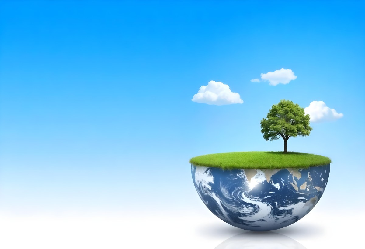 Half Earth With Green Grass And A Tree On Top Blue Sky With Some Clouds White Background 5 D201