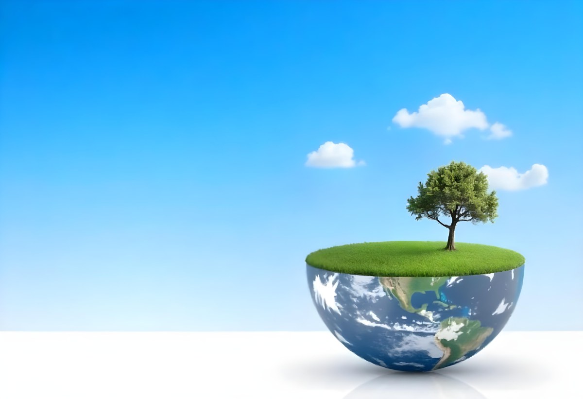 Half Earth With Green Grass And A Tree On Top Blue Sky With Some Clouds White Background 8 152c