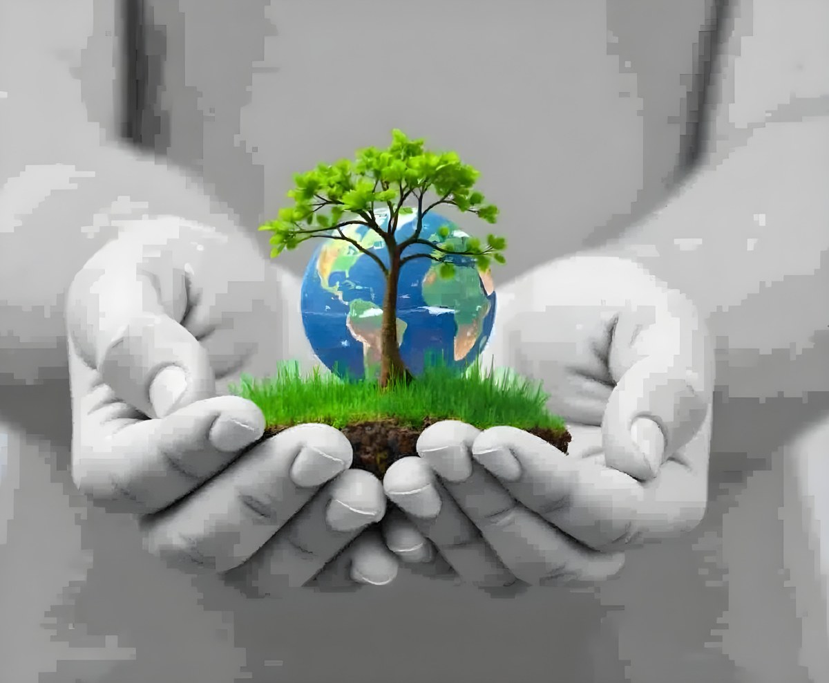 Hands Holding A Miniature Earth With A Tree Growing On Top A Patch Of Green Grass And A Cityscape In The Background 8 05b1