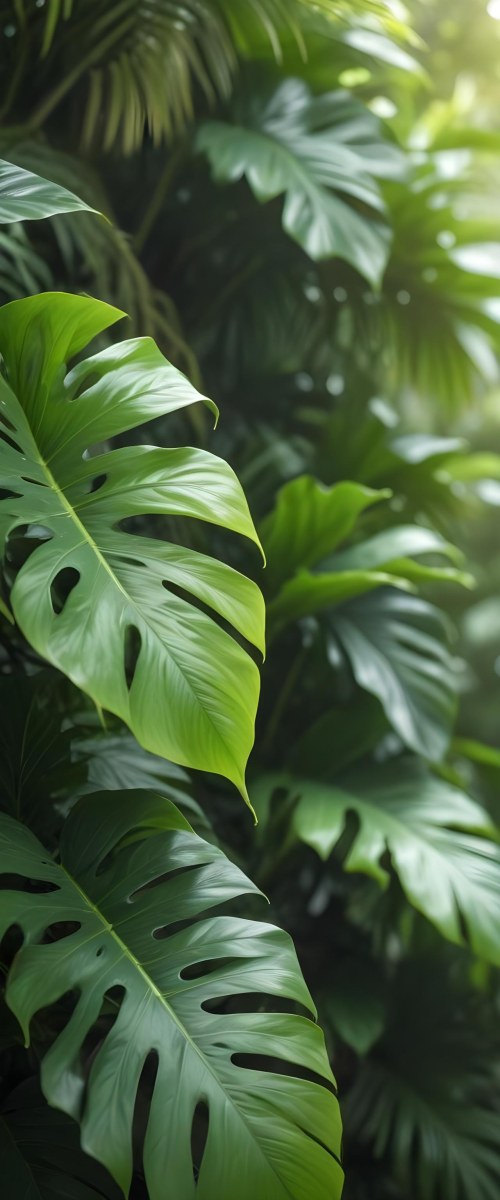 Lush Green Tropical Leaves With A Blurred Background Creating A Serene And Natural Atmosphere 17 D491