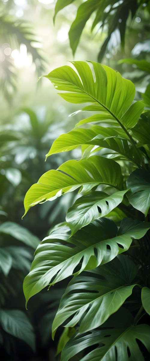 Lush Green Tropical Leaves With A Blurred Background Creating A Serene And Natural Atmosphere 2 Fc45