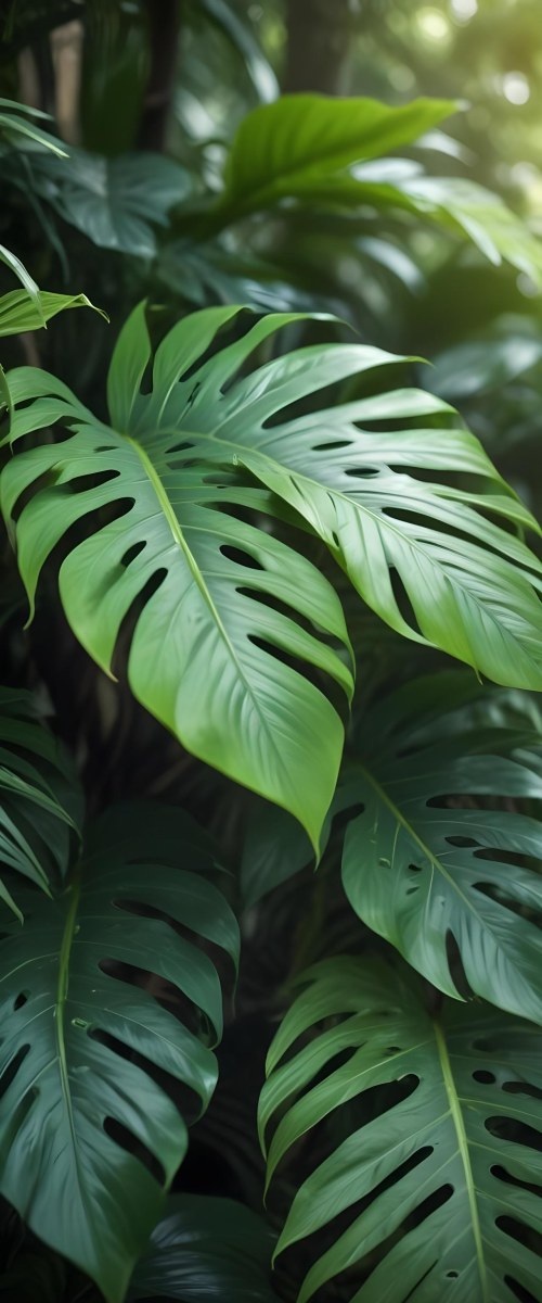Lush Green Tropical Leaves With A Blurred Background Creating A Serene And Natural Atmosphere 3 5af5