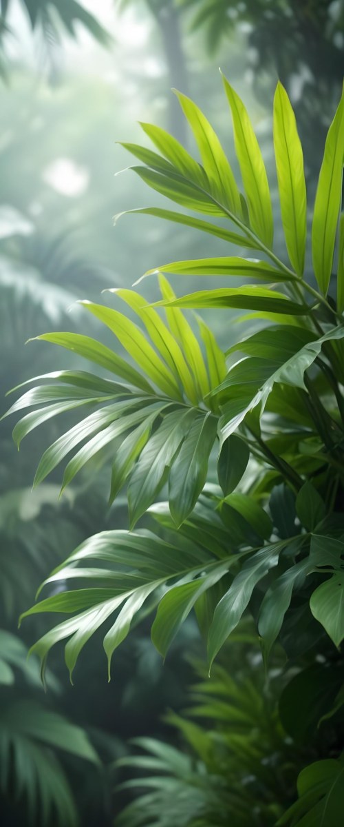 Lush Green Tropical Leaves With A Blurred Background Creating A Serene And Natural Atmosphere 48 45eb