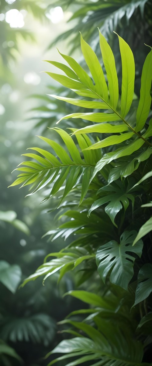 Lush Green Tropical Leaves With A Blurred Background Creating A Serene And Natural Atmosphere 49 7e11