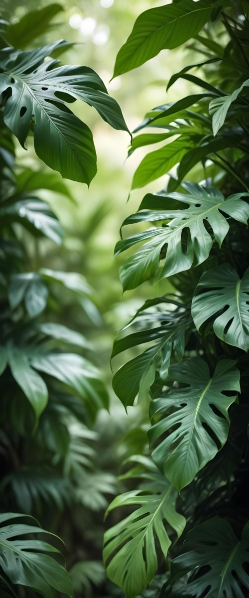 Lush Green Tropical Leaves With A Blurred Background Creating A Serene And Natural Atmosphere 5 2b04