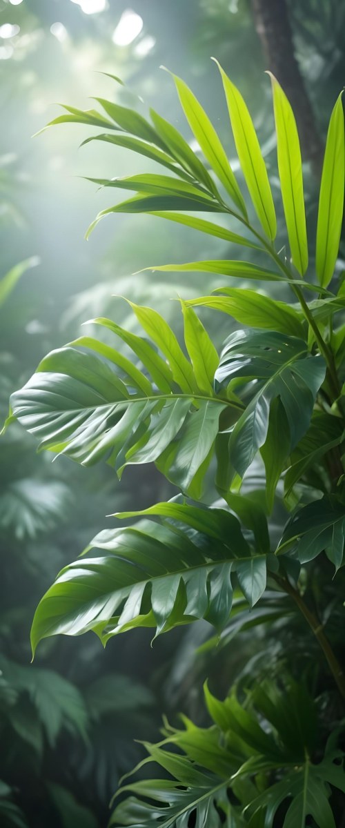 Lush Green Tropical Leaves With A Blurred Background Creating A Serene And Natural Atmosphere 50 Cfae