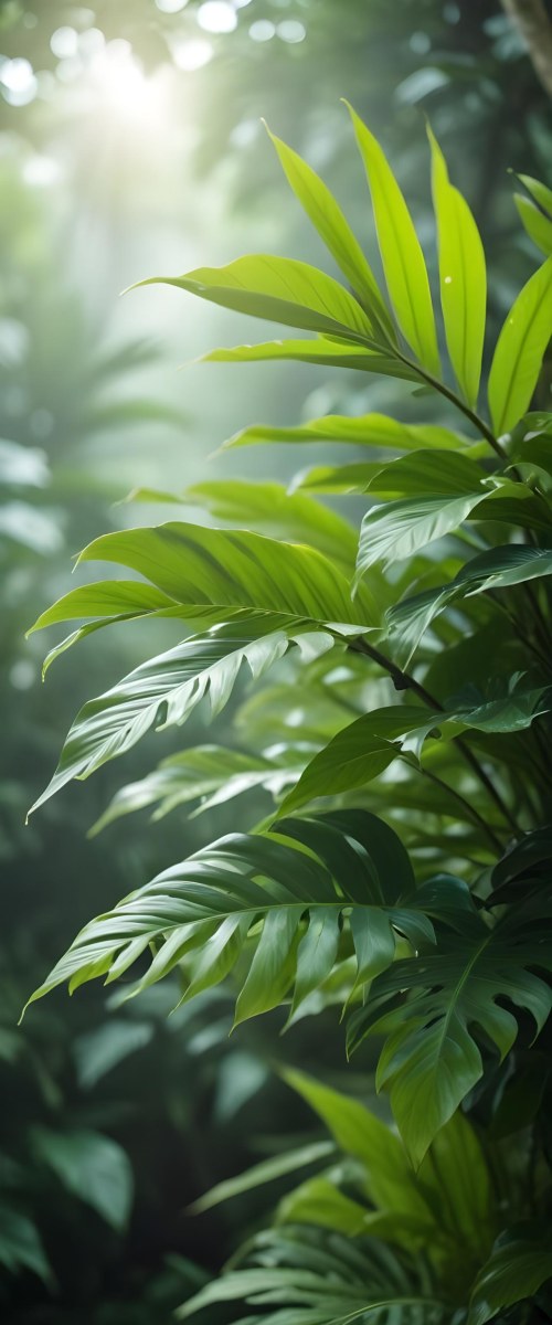Lush Green Tropical Leaves With A Blurred Background Creating A Serene And Natural Atmosphere 51 4b70