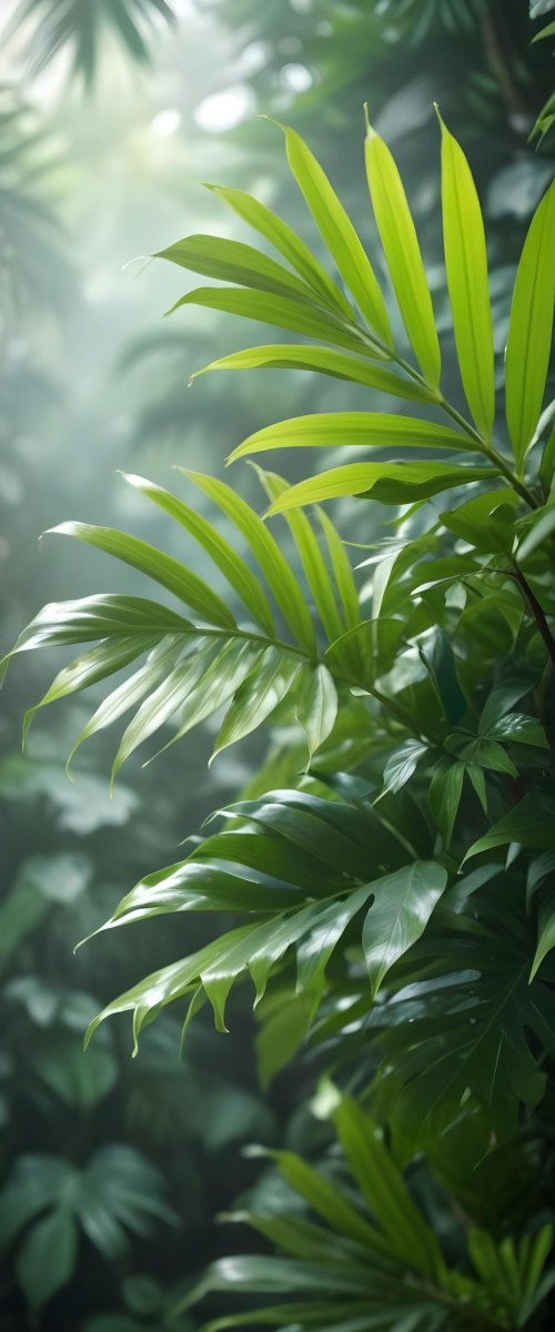 Lush Green Tropical Leaves With A Blurred Background Creating A Serene And Natural Atmosphere 52 60af