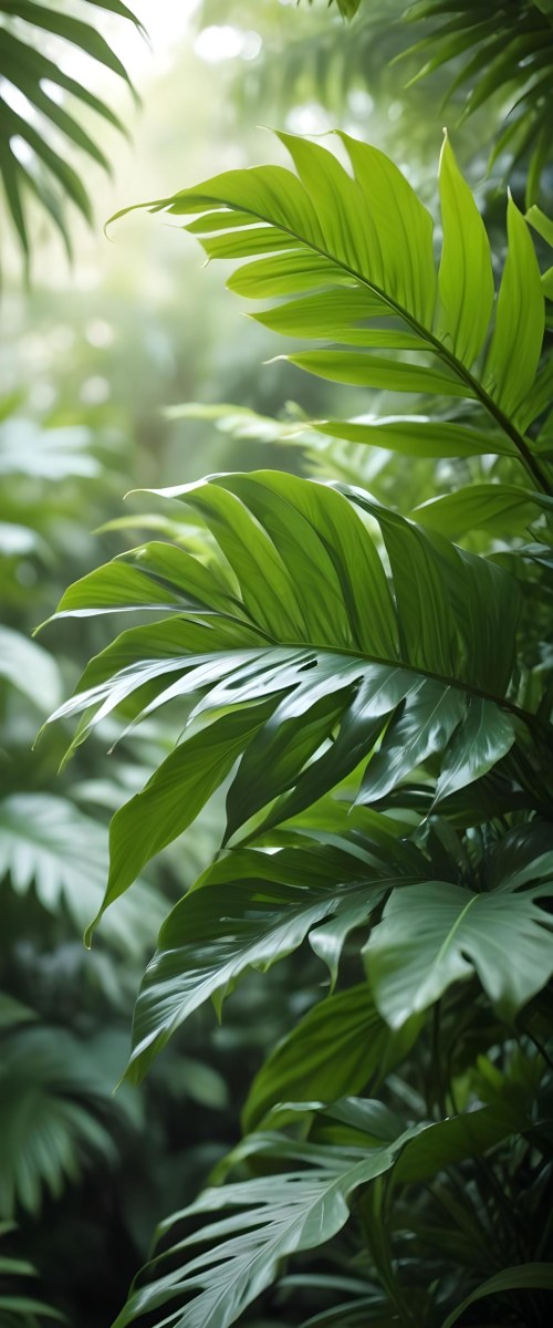 Lush Green Tropical Leaves With A Blurred Background Creating A Serene And Natural Atmosphere 6 Bdbc