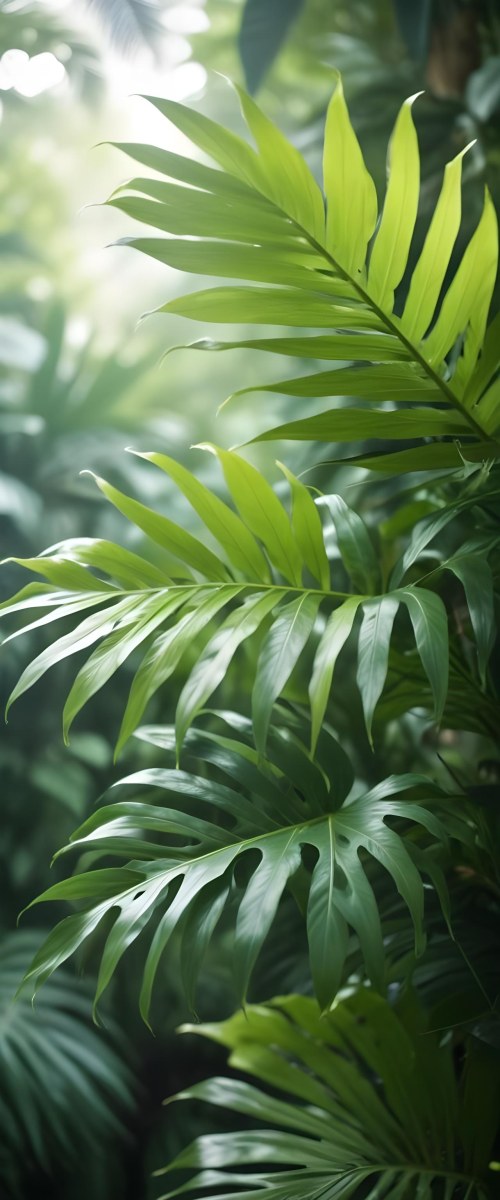 Lush Green Tropical Leaves With A Blurred Background Creating A Serene And Natural Atmosphere 8 0179