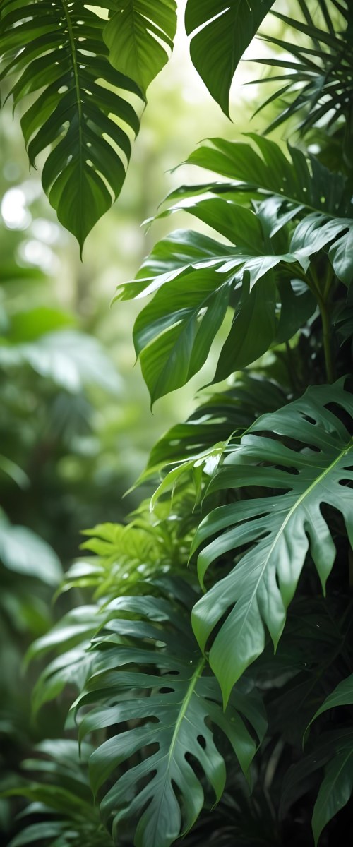 Lush Green Tropical Leaves With A Blurred Background Creating A Serene And Natural Atmosphere 9 Cb4f