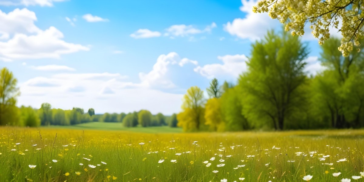 Meadow With White Flowers Yellow Grass Blue Sky With White Clouds And Yellow Trees In The Background 36 354b