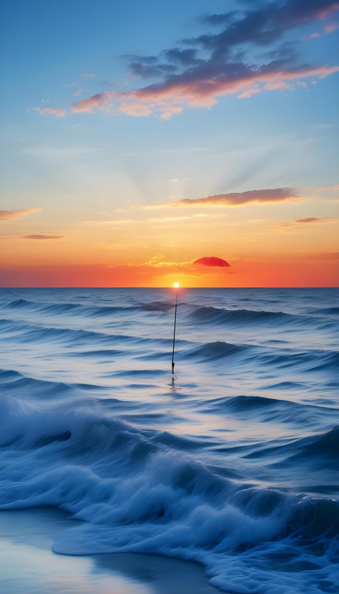 Minimal Soft Studio Light Photography A Red Umbrella Against A Dramatic Sunset Sky Over A Calm Body Of Water A Blue Umbrella Against A Serene Dawn Sky Over A Turbulent Ocean High Detail Solid Bold Color Backgr 1 A4fe