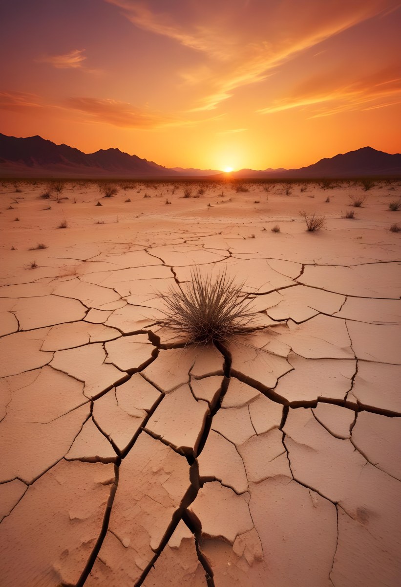Minimal Soft Studio Light Photography Cracked Dry Desert Landscape With A Dramatic Orange Sky At Sunset High Detail Solid Bold Color Background 15 4ea0