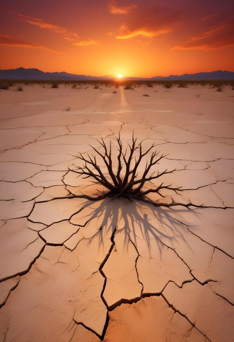 Minimal Soft Studio Light Photography Cracked Dry Desert Landscape With A Dramatic Orange Sky At Sunset High Detail Solid Bold Color Background 17 88cd
