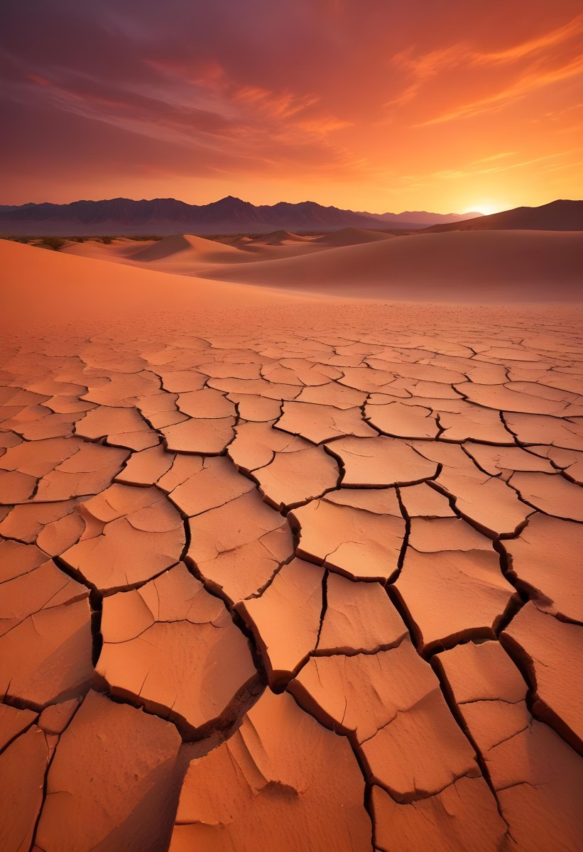 Minimal Soft Studio Light Photography Cracked Dry Desert Landscape With A Dramatic Orange Sky At Sunset High Detail Solid Bold Color Background 18 E3c3