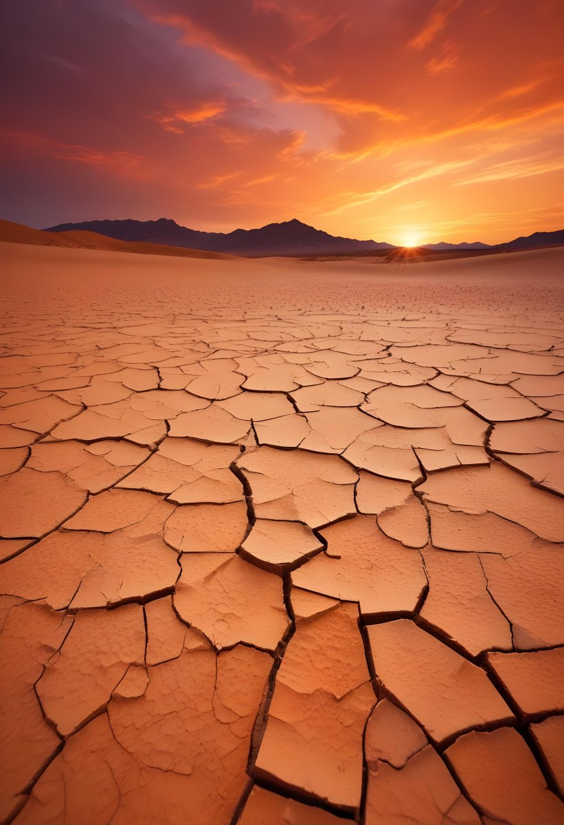 Minimal Soft Studio Light Photography Cracked Dry Desert Landscape With A Dramatic Orange Sky At Sunset High Detail Solid Bold Color Background 20 6fe1