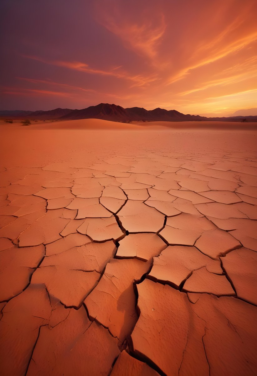 Minimal Soft Studio Light Photography Cracked Dry Desert Landscape With A Dramatic Orange Sky At Sunset High Detail Solid Bold Color Background 24 A1de