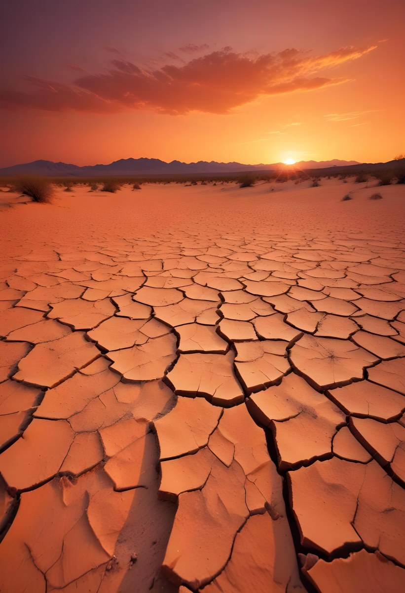 Minimal Soft Studio Light Photography Cracked Dry Desert Landscape With A Dramatic Orange Sky At Sunset High Detail Solid Bold Color Background 32 9160