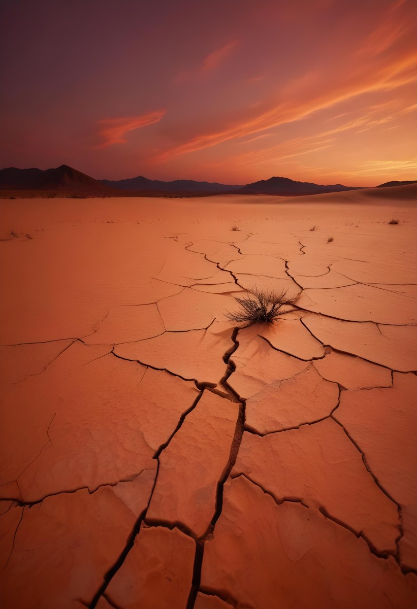 Minimal Soft Studio Light Photography Cracked Dry Desert Landscape With A Dramatic Orange Sky At Sunset High Detail Solid Bold Color Background 37 9690