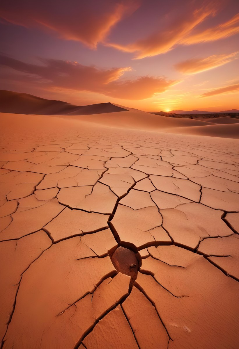 Minimal Soft Studio Light Photography Cracked Dry Desert Landscape With A Dramatic Orange Sky At Sunset High Detail Solid Bold Color Background 38 4329