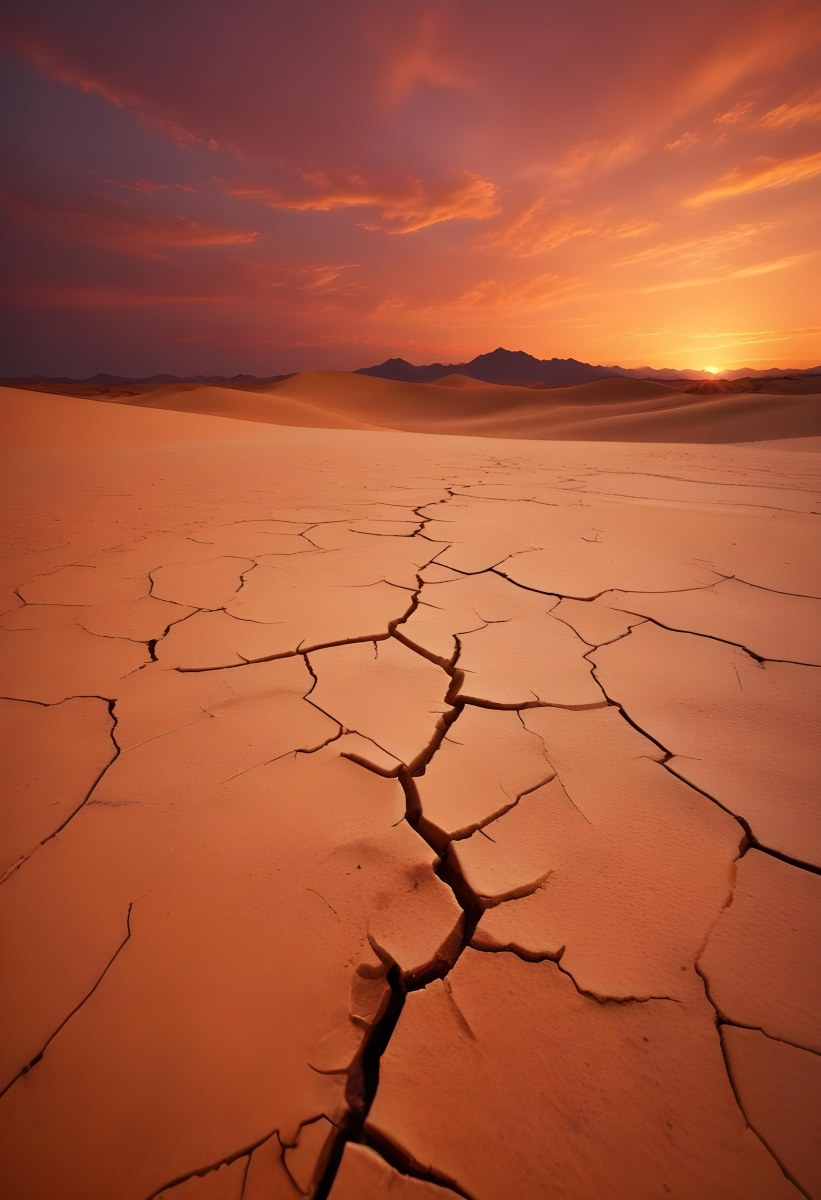 Minimal Soft Studio Light Photography Cracked Dry Desert Landscape With A Dramatic Orange Sky At Sunset High Detail Solid Bold Color Background 39 297c