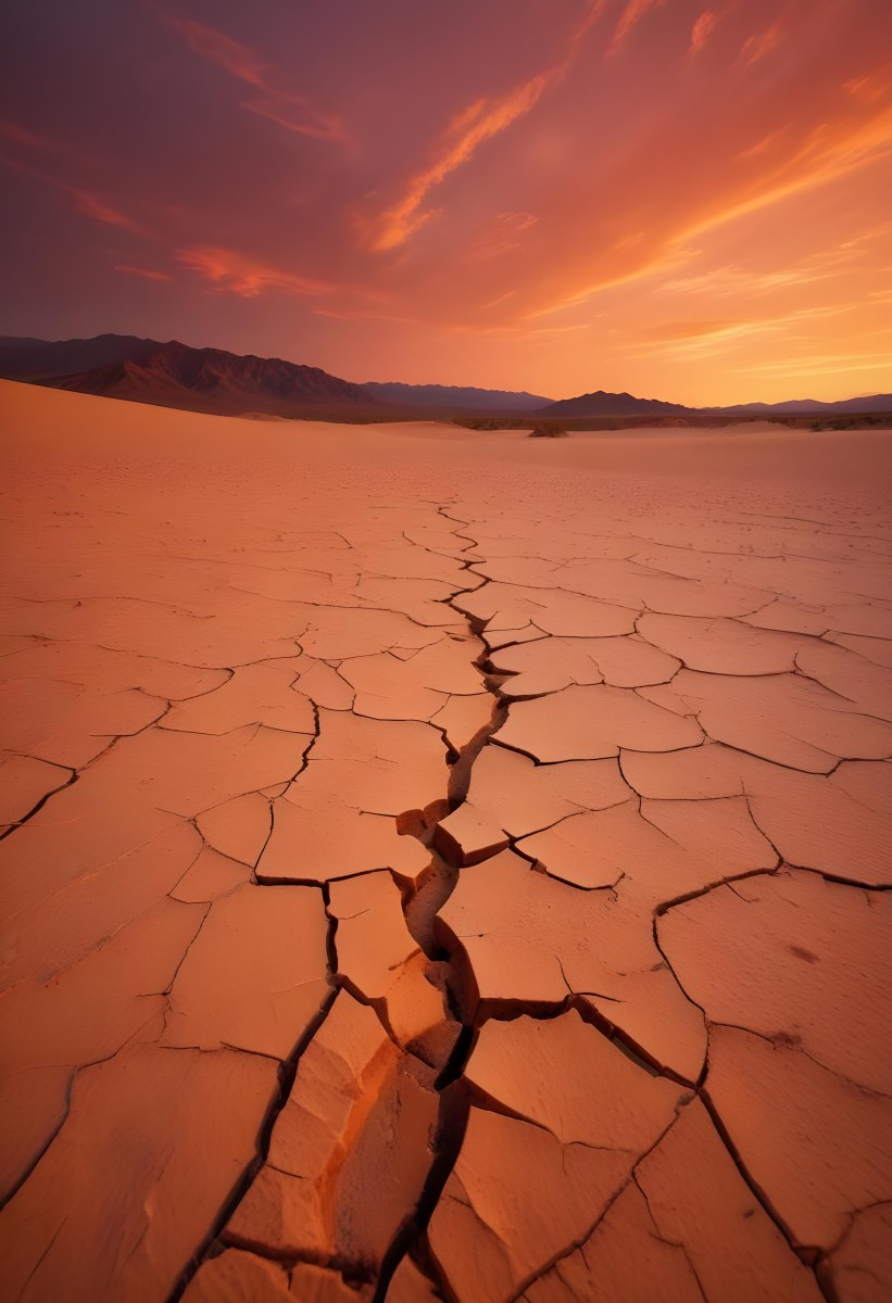 Minimal Soft Studio Light Photography Cracked Dry Desert Landscape With A Dramatic Orange Sky At Sunset High Detail Solid Bold Color Background 4 9a20