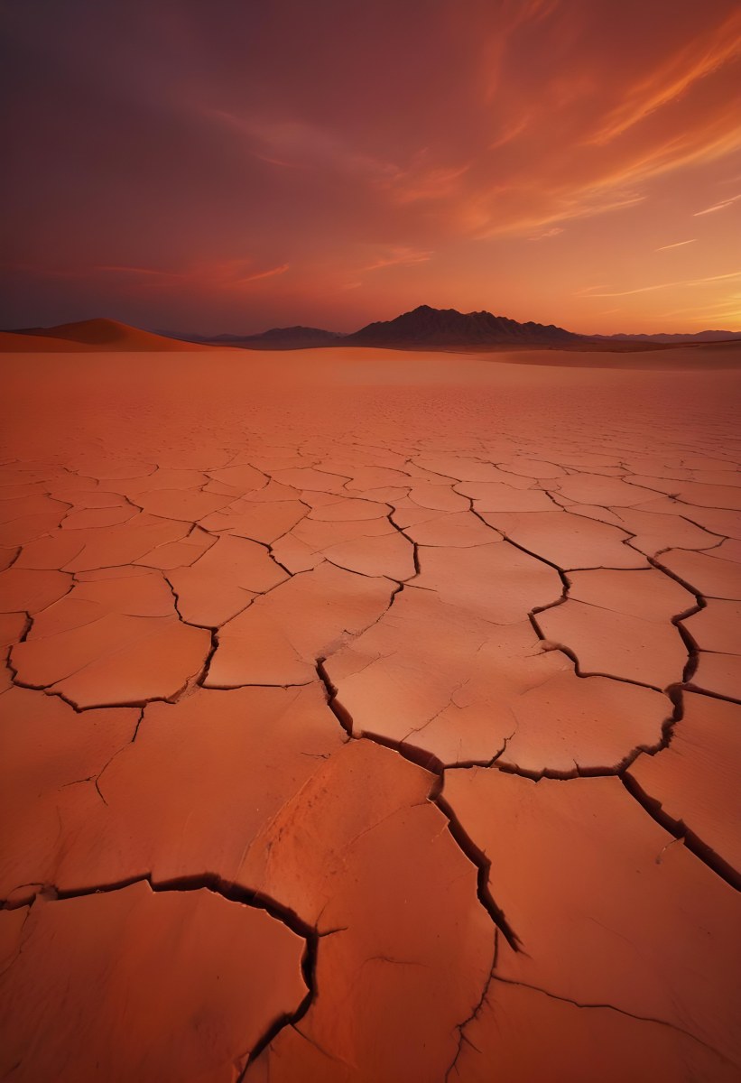 Minimal Soft Studio Light Photography Cracked Dry Desert Landscape With A Dramatic Orange Sky At Sunset High Detail Solid Bold Color Background 40 1de3