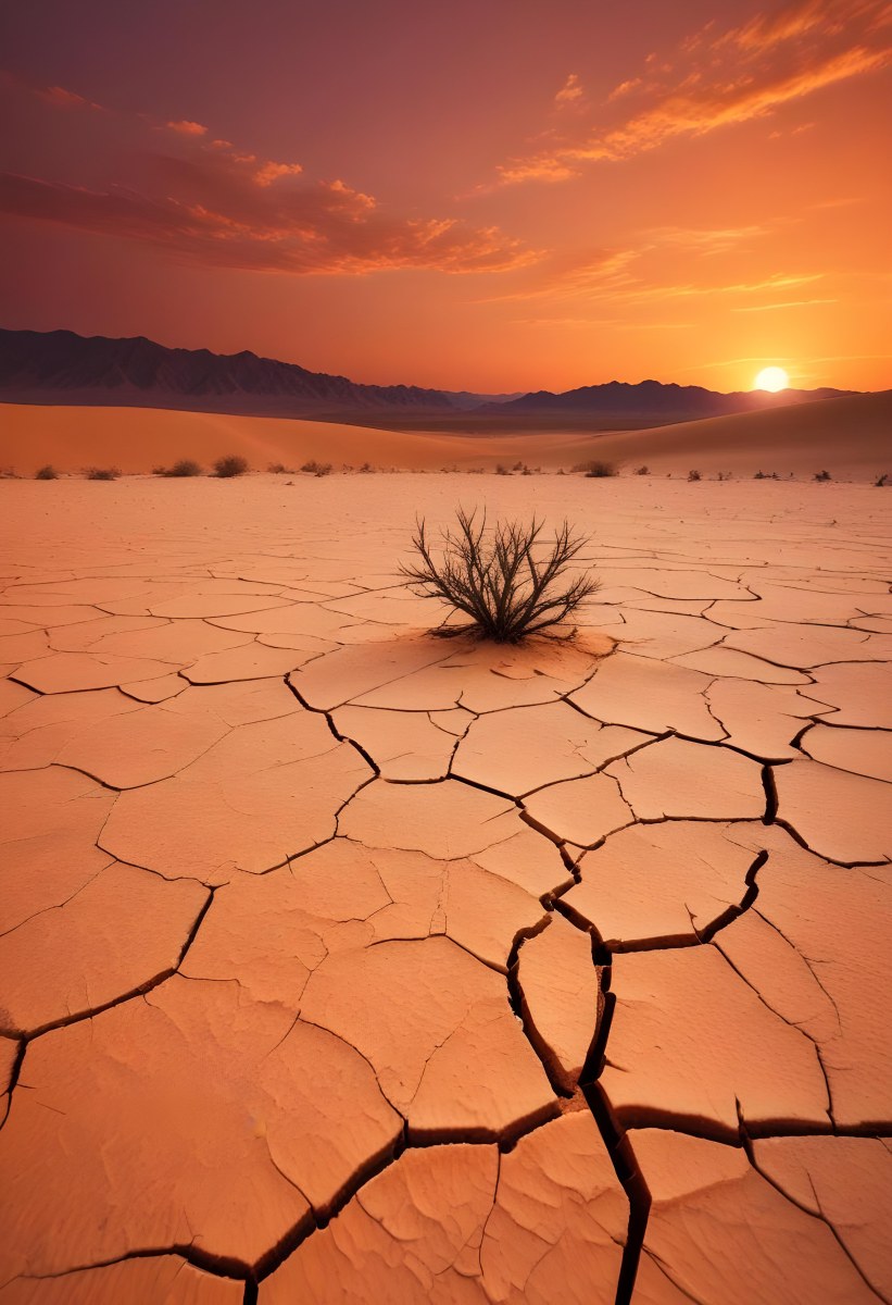 Minimal Soft Studio Light Photography Cracked Dry Desert Landscape With A Dramatic Orange Sky At Sunset High Detail Solid Bold Color Background 5 0c45