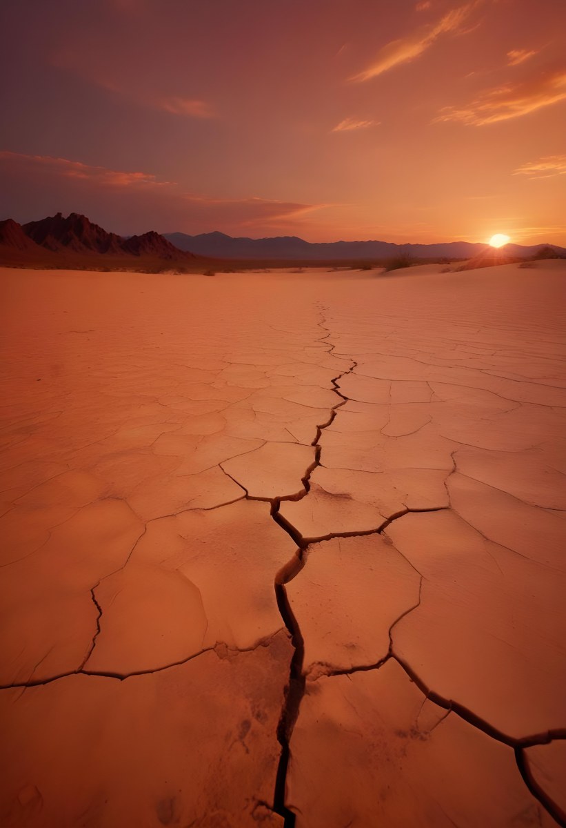 Minimal Soft Studio Light Photography Cracked Dry Desert Landscape With A Dramatic Orange Sky At Sunset High Detail Solid Bold Color Background 6 5720