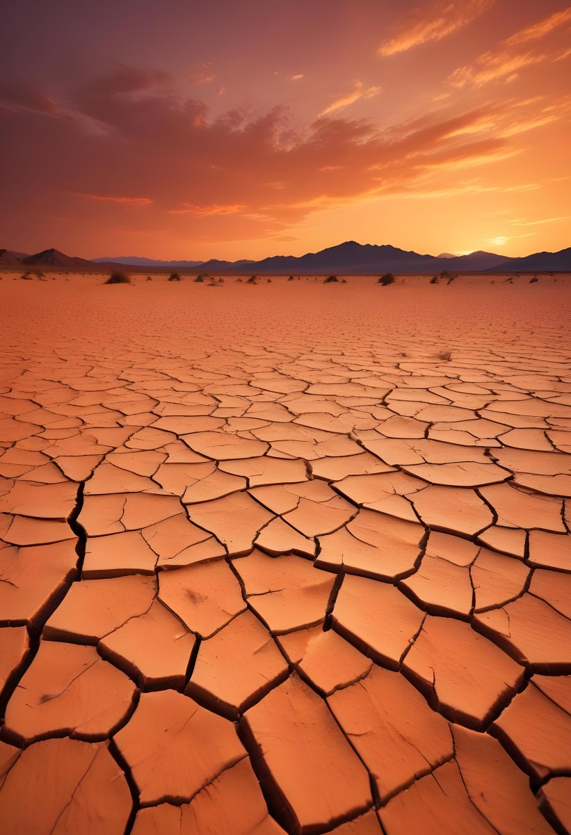 Minimal Soft Studio Light Photography Cracked Dry Desert Landscape With A Dramatic Orange Sky At Sunset High Detail Solid Bold Color Background 7 4312