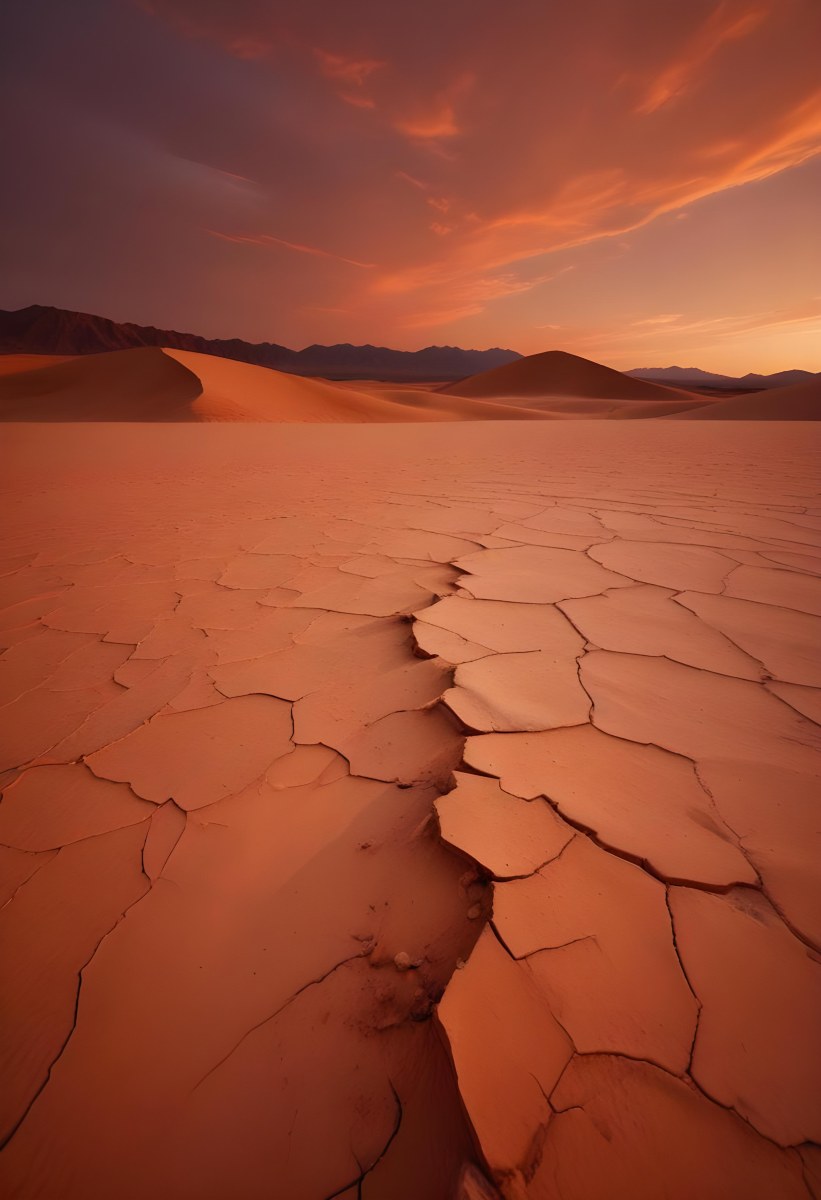 Minimal Soft Studio Light Photography Cracked Dry Desert Landscape With A Dramatic Orange Sky At Sunset High Detail Solid Bold Color Background 8 Bb2b