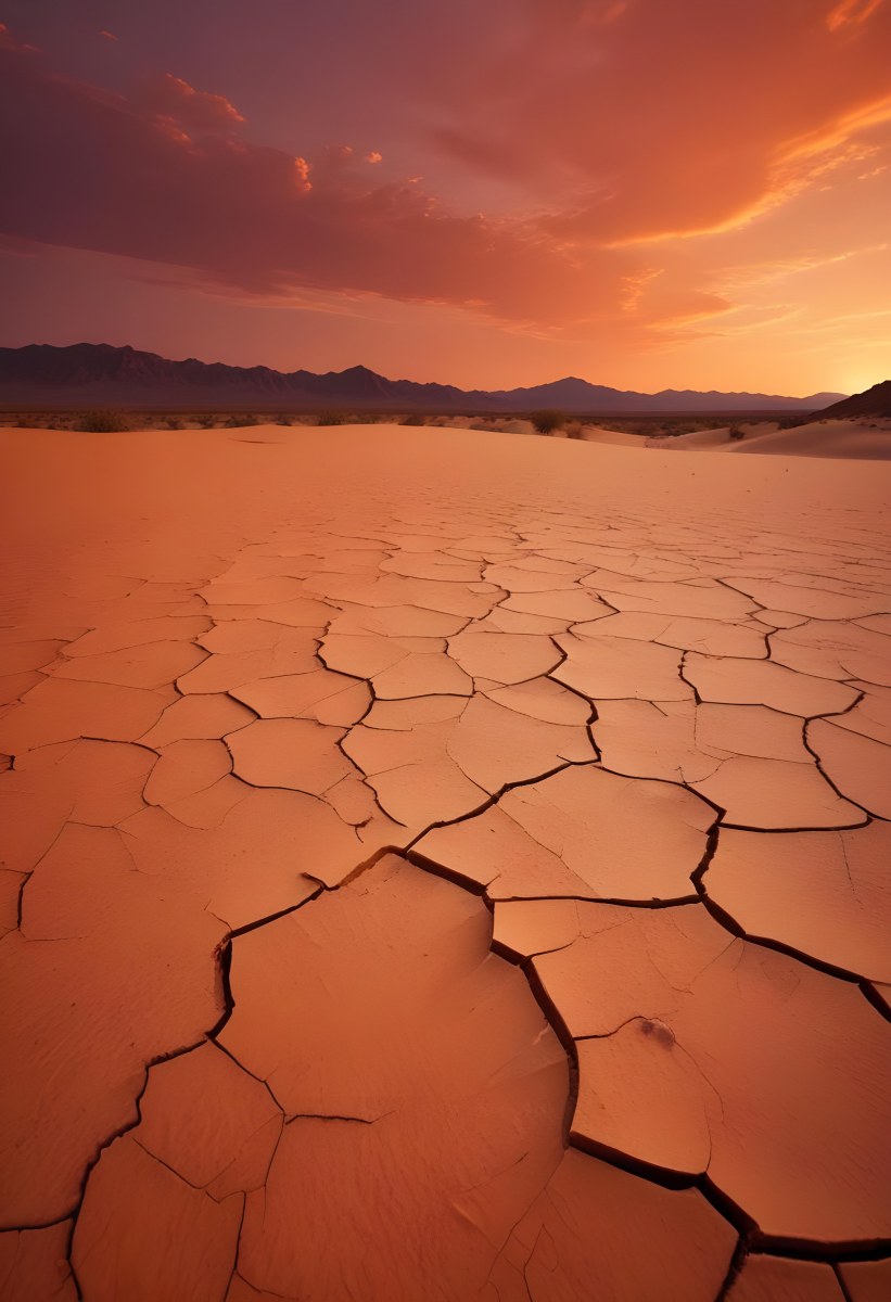 Minimal Soft Studio Light Photography Cracked Dry Desert Landscape With A Dramatic Orange Sky At Sunset High Detail Solid Bold Color Background 9 28fa