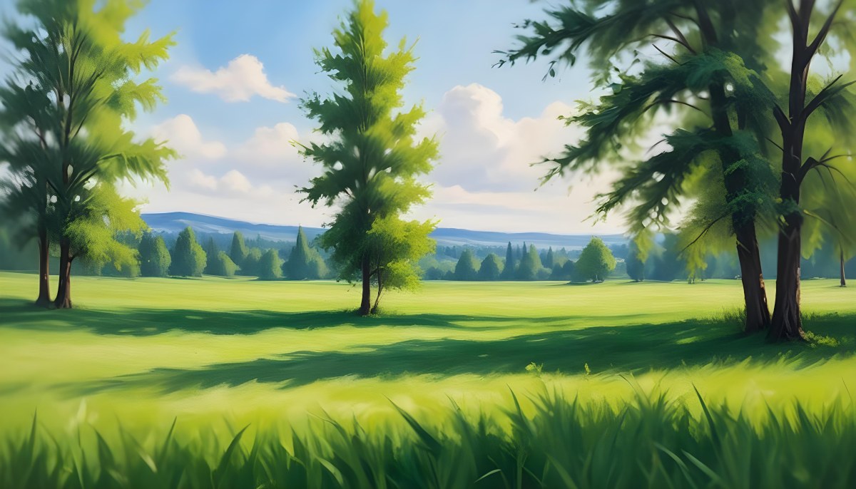 Oil Painting Green Grass In The Foreground Out Of Focus Trees And Sky In The Background Bright And Sunny Day Nature Creative Extremely Detailed Brush Stroke 27 6e0c