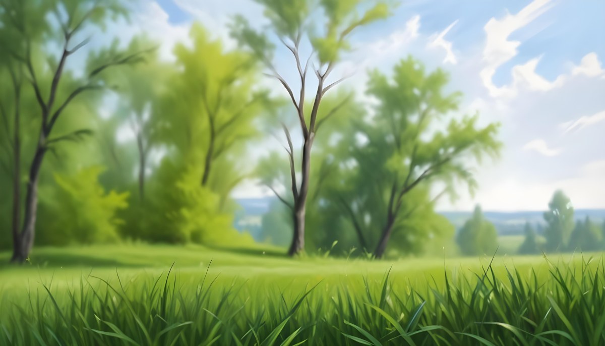 Oil Painting Green Grass In The Foreground Out Of Focus Trees And Sky In The Background Bright And Sunny Day Nature Creative Extremely Detailed Brush Stroke 29 841e