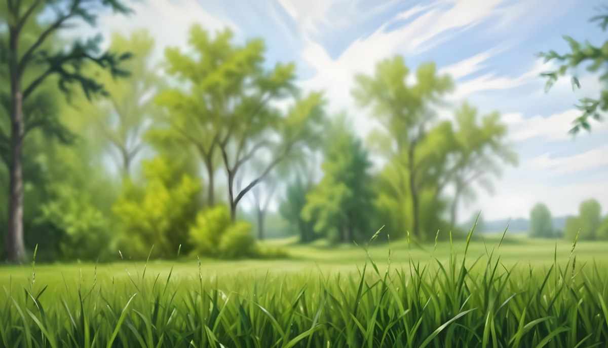 Oil Painting Green Grass In The Foreground Out Of Focus Trees And Sky In The Background Bright And Sunny Day Nature Creative Extremely Detailed Brush Stroke 59 83c0