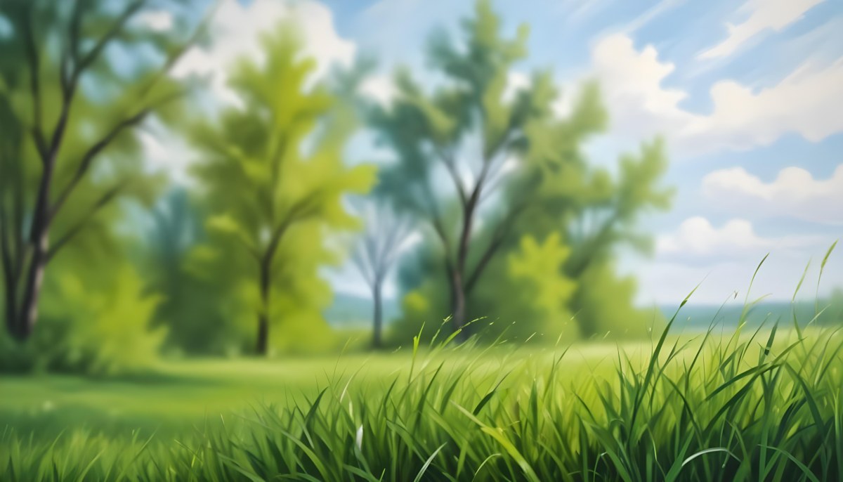 Oil Painting Green Grass In The Foreground Out Of Focus Trees And Sky In The Background Bright And Sunny Day Nature Creative Extremely Detailed Brush Stroke 8 8e3a