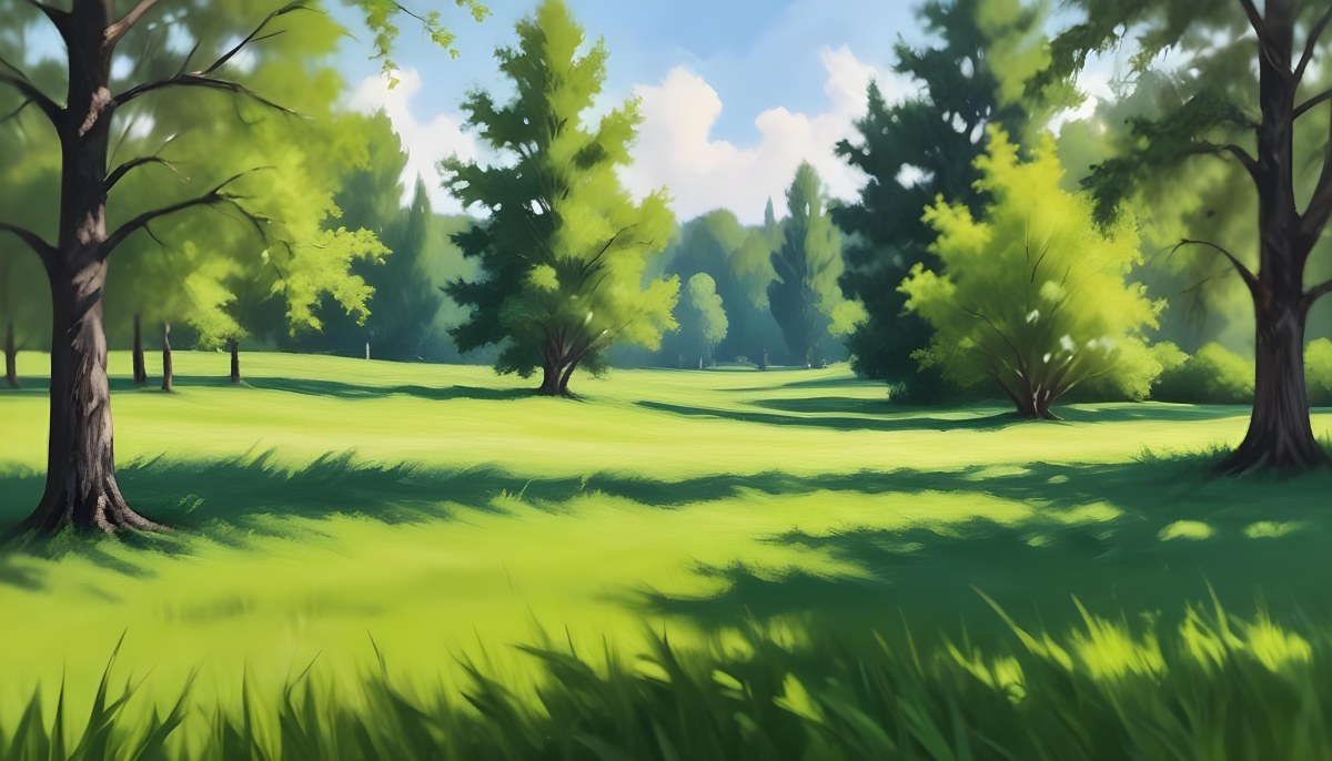 Oil Painting Green Grass In The Foreground Out Of Focus Trees And Sky In The Background Bright And Sunny Day Nature Creative Extremely Detailed Brush Stroke 9 43f8