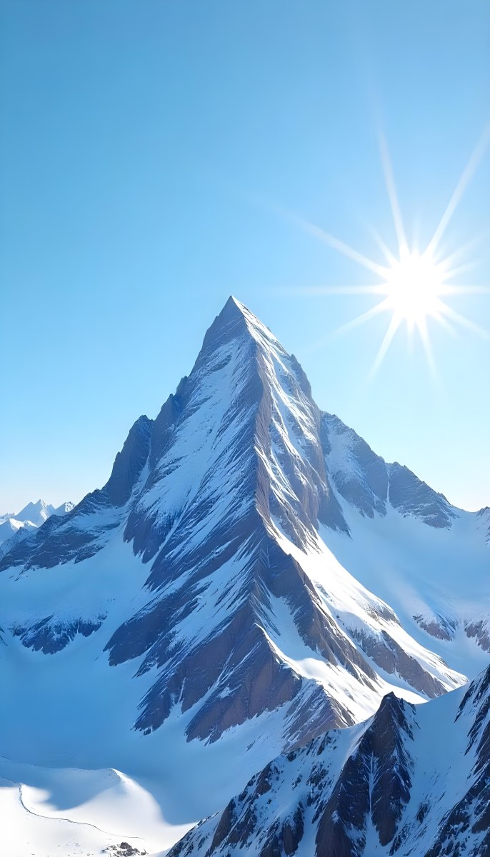 Pyramid Peak With Snow On Top Under A Bright Sun And A Clear Blue Sky Shot From Below 1 7d5e